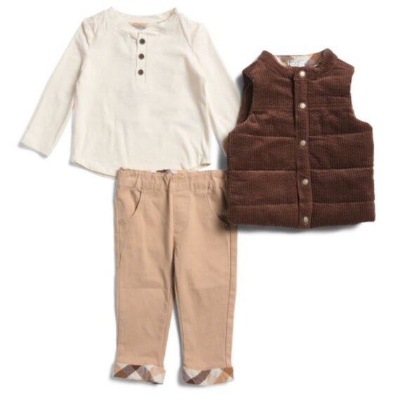NWT MAX STUDIO Infant Boys 3pc Corduroy Vest Top Pants Set Size - Picture 1 of 8